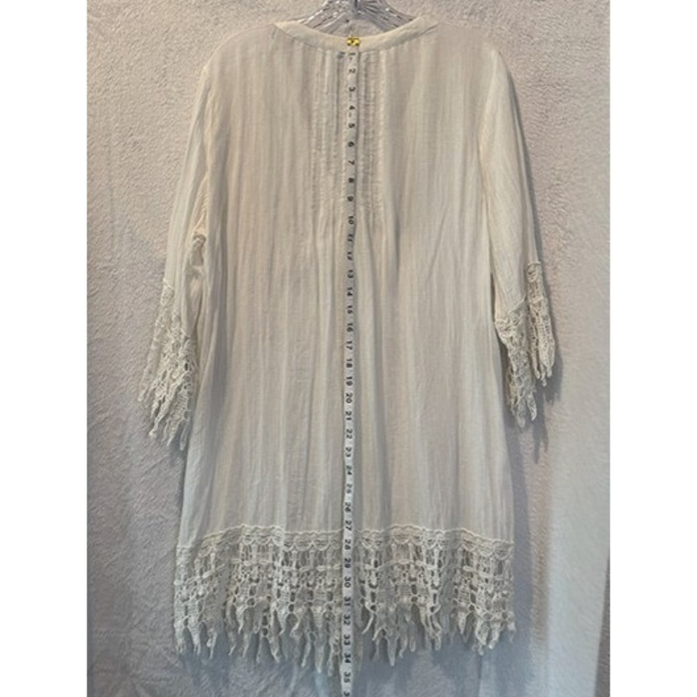 Blue Island White Cotton Lace Blouse Large Boho Button Front Crochet Trim - Picture 6 of 12